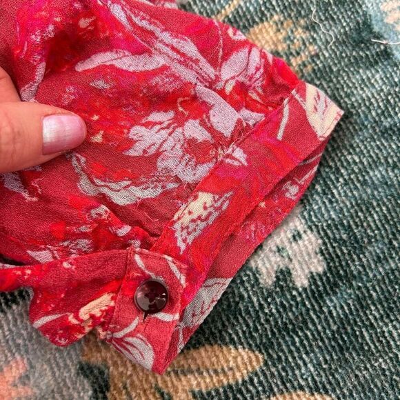 Lucky Brand Blouse Women's XL Red Split Neck Floral Long Sleeve Peasant Top Boho - Picture 8 of 13